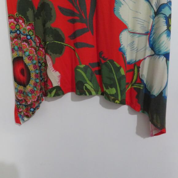 Desigual Womens Sz S Tropical Floral Print Sidetail Tee Short Sleeve Trapeze Top - Picture 5 of 7